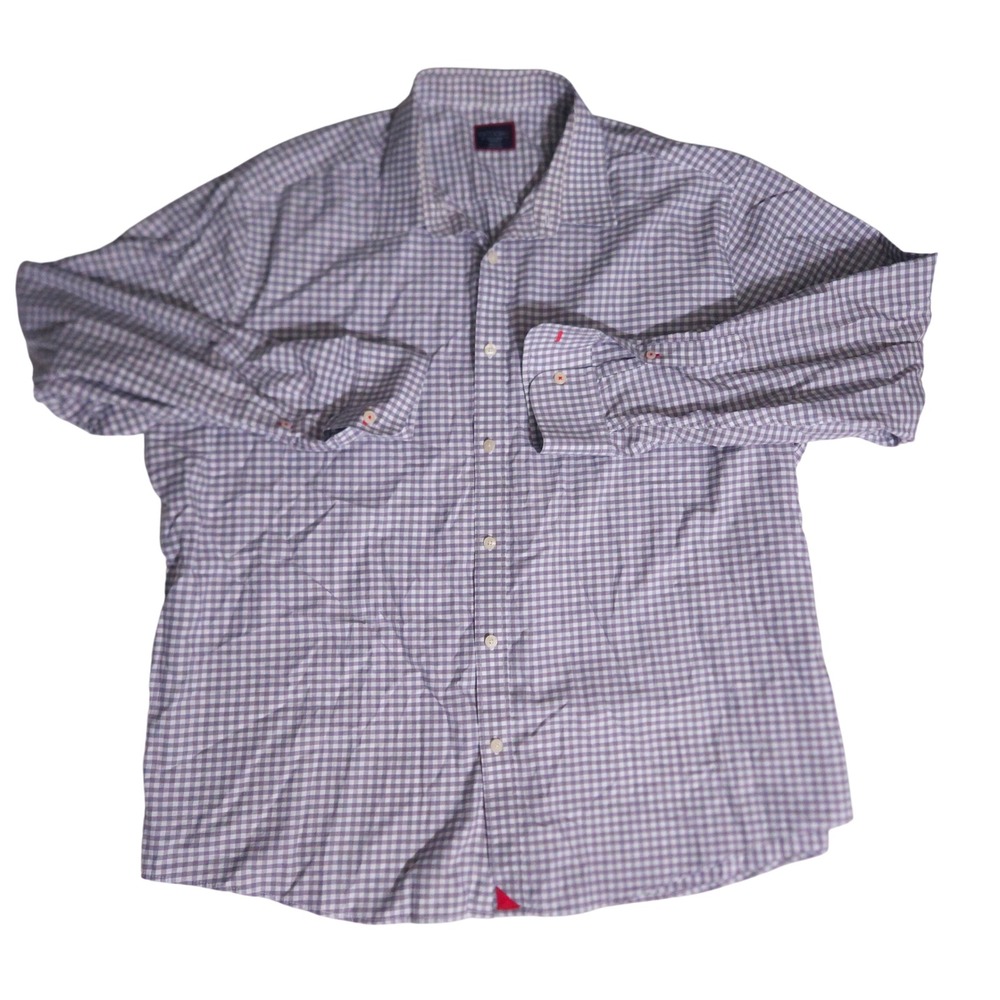 UNTUCKit Mens XX-Large Relaxed Fit Gingham Button Down Shirt Purple White Cotton